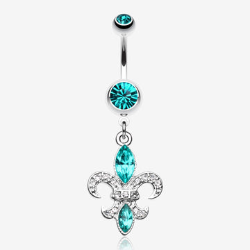 Classic Fleur de Lis Belly Ring-Teal